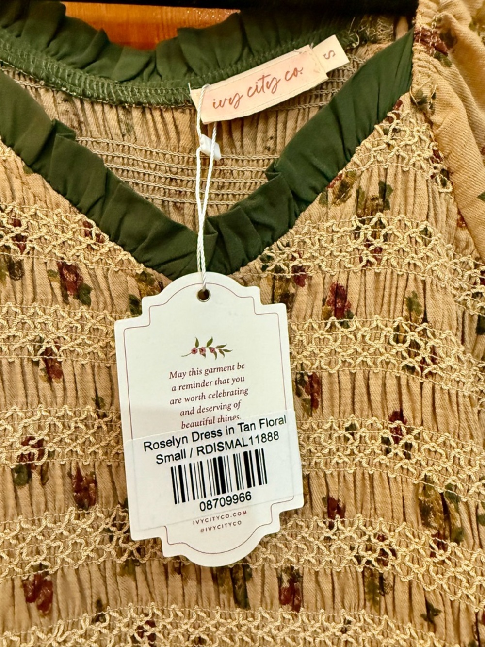 Ivy City Beige Floral Smocked Maxi Dress with - Picture 2 of 4